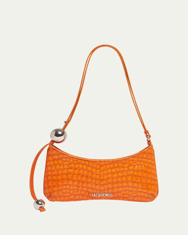 Le Bisou Perle Patent Croc-Embossed Shoulder Bag